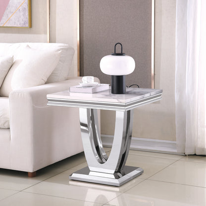 SSLine U-Shape Modern Elegant Square Faux Marble End Table