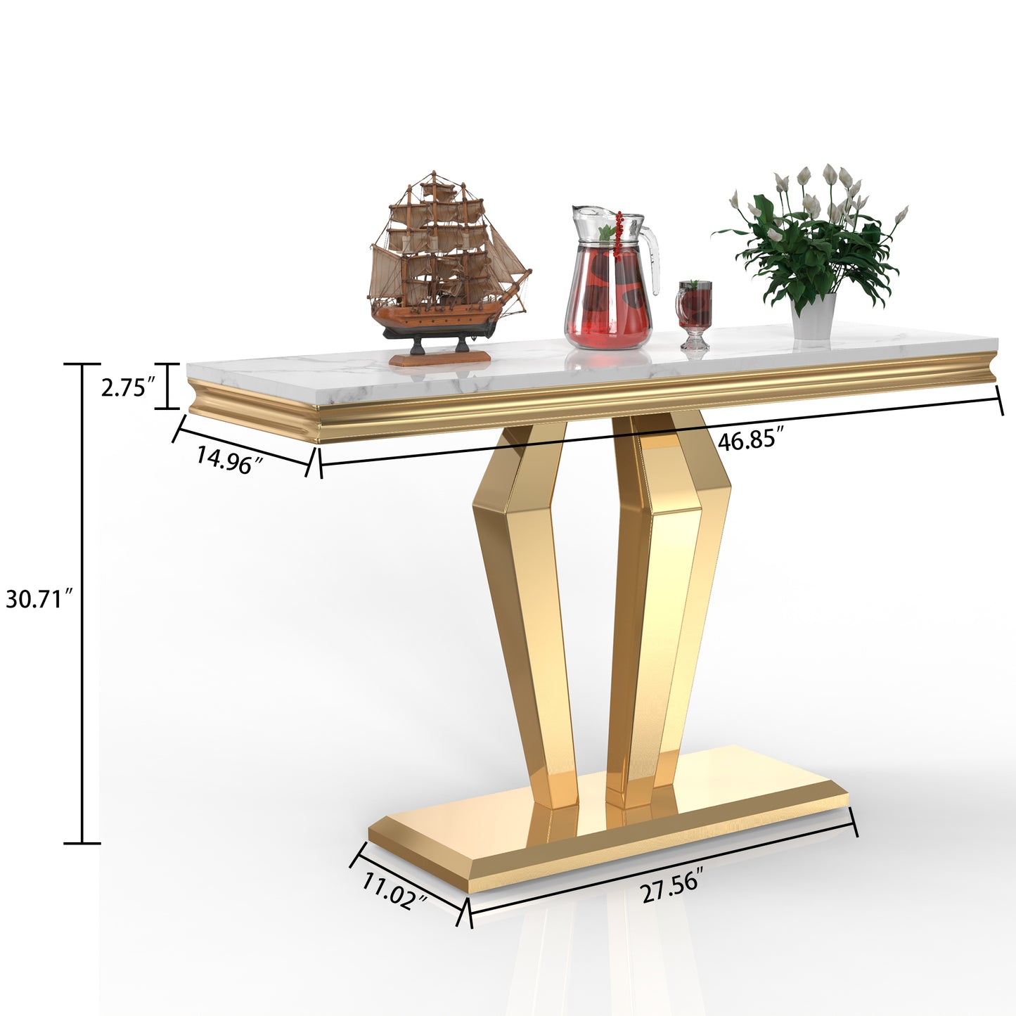 SSLine 46.8" Rectangular Modern Faux Marble Sofa Console Table