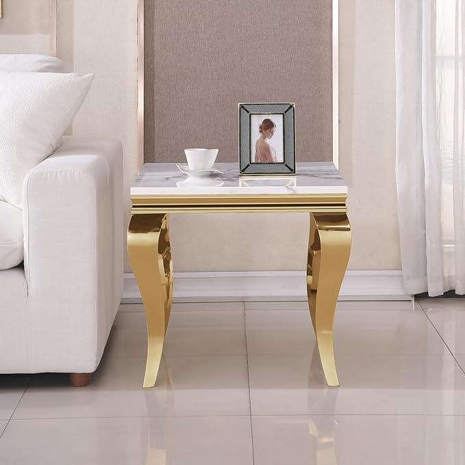 SSLine S Shape Modern Faux Marble Luxury Square End Table