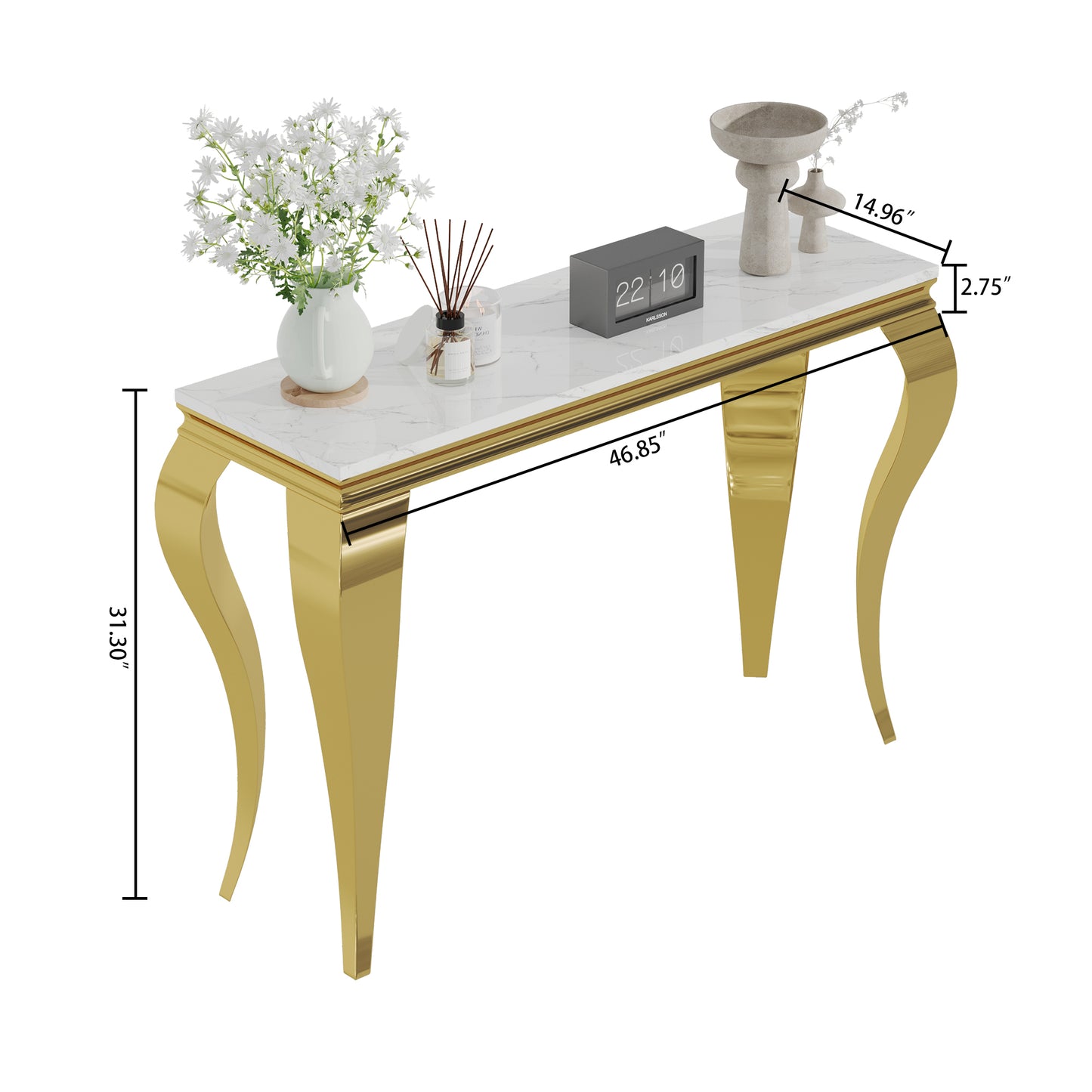 SSLine 46.8" S Shape Modern White Faux Marble Console Table