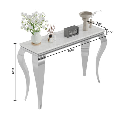 SSLine 46.8" S Shape Modern White Faux Marble Console Table