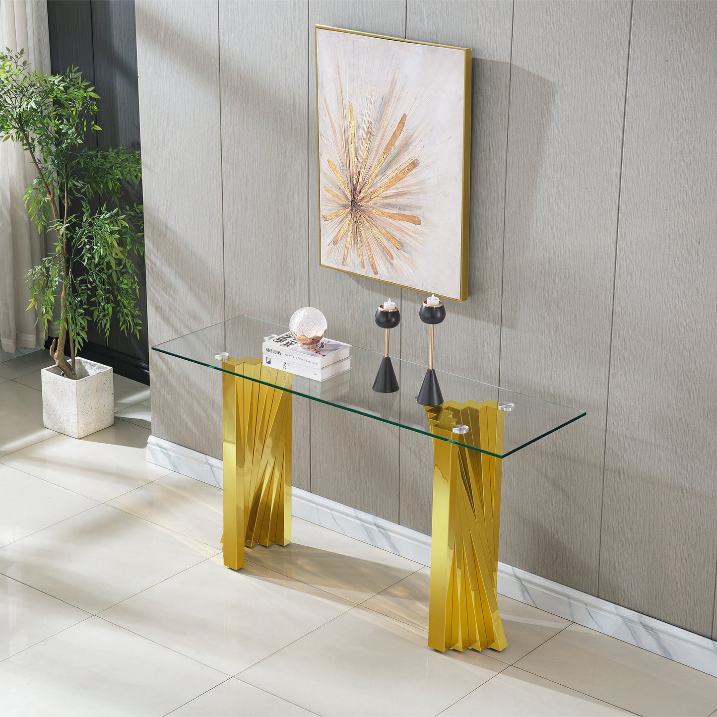 SSLine 55" Rectangle Clear Glass Luxury Sofa Console Table