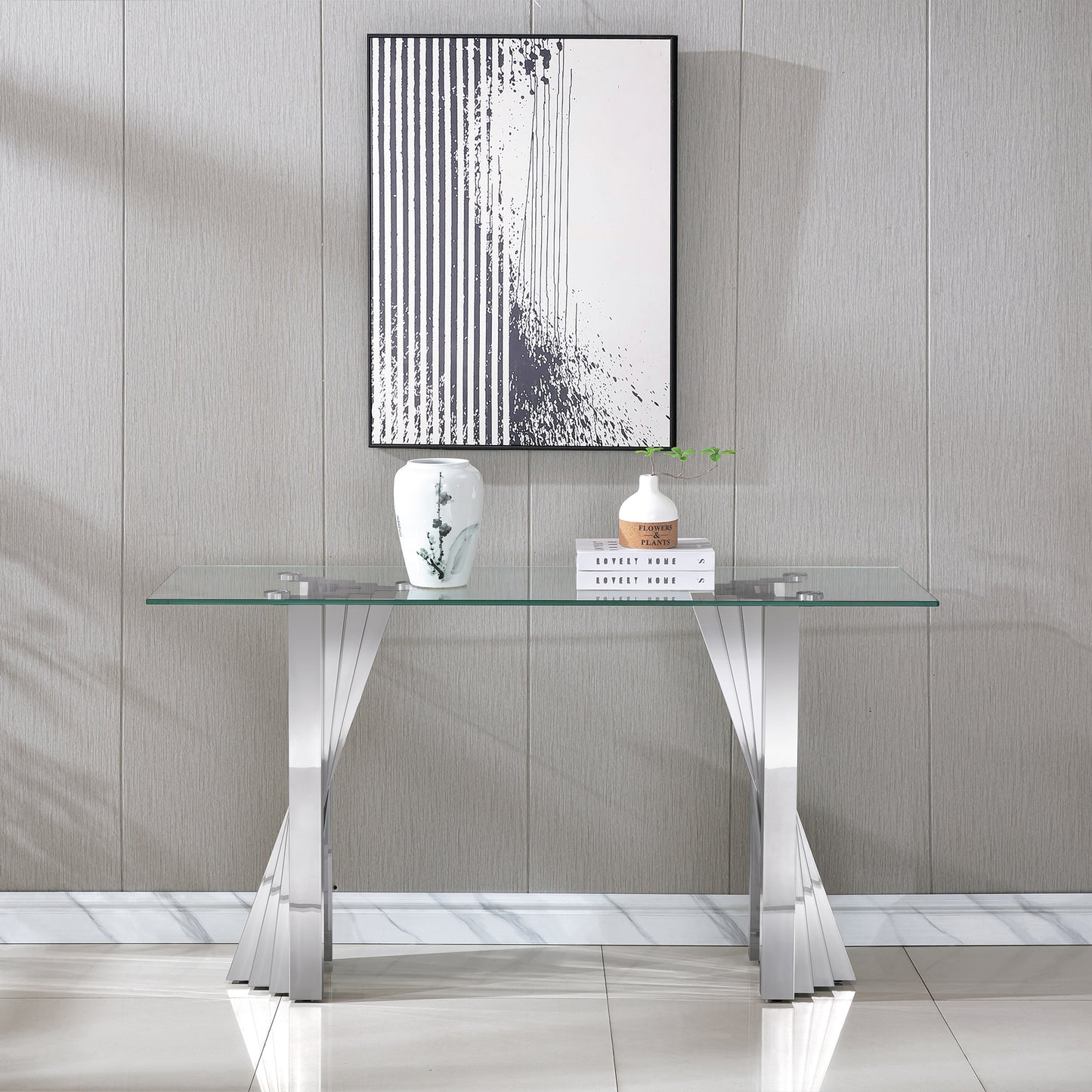 SSLine 55" Rectangle Clear Glass Luxury Sofa Console Table