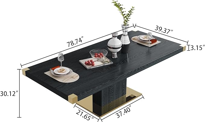 SSLine 79" Rectangle Modern Wood Dining Table for 6-8 People