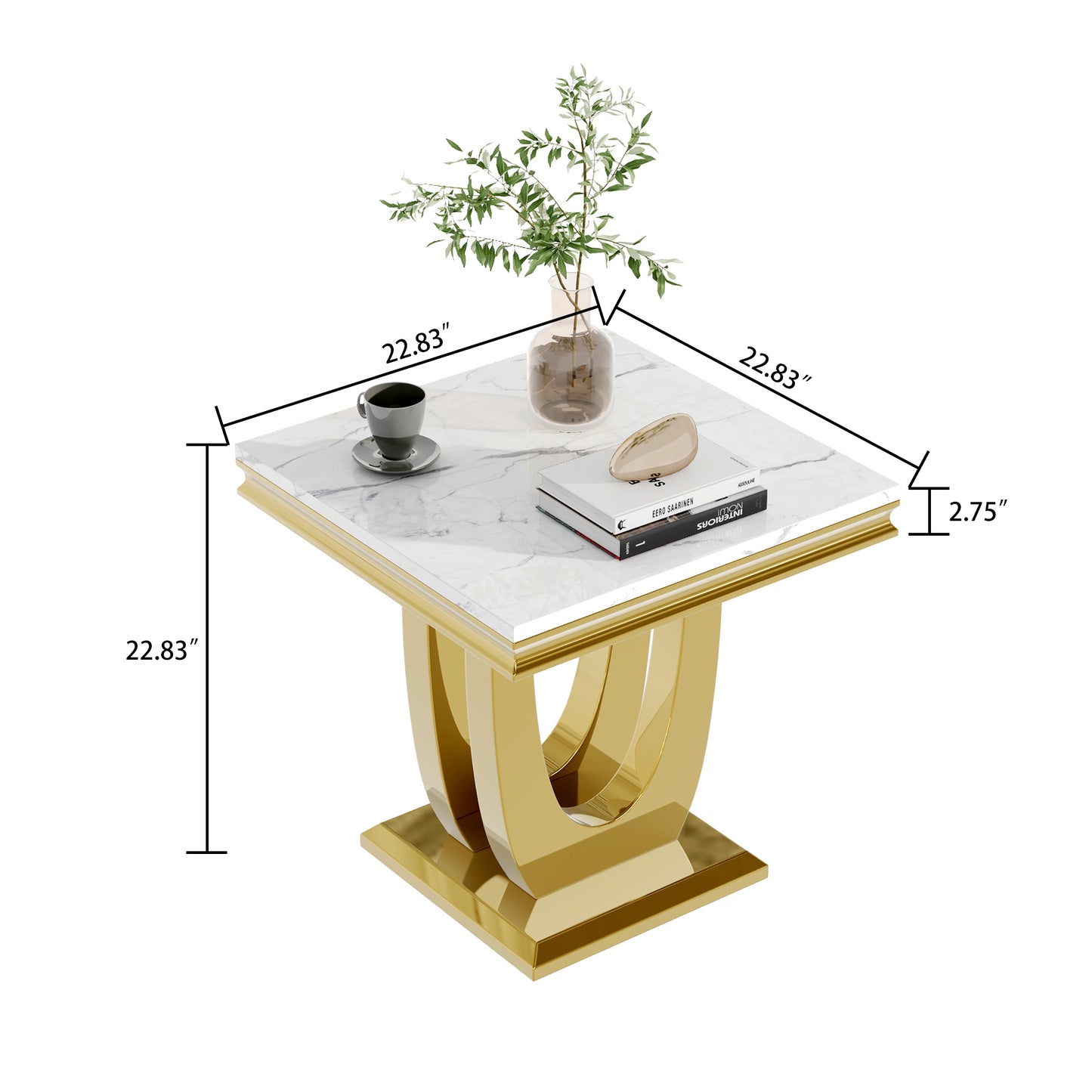 SSLine U-Shape Modern Elegant Square Faux Marble End Table