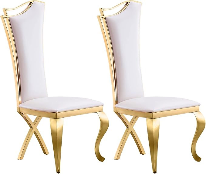 SSLine White Leather Dining Chairs for Kitchen Dining Room (Table Not Included)