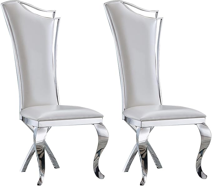 SSLine White Leather Dining Chairs for Kitchen Dining Room (Table Not Included)