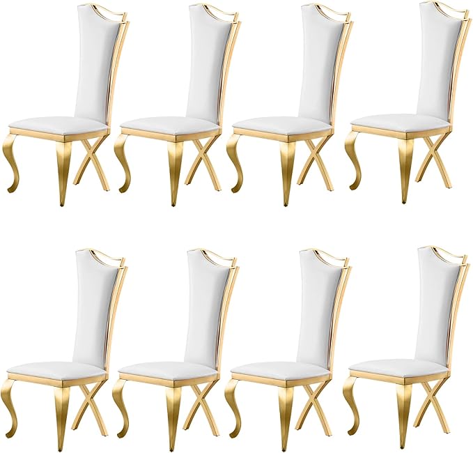 SSLine White Leather Dining Chairs for Kitchen Dining Room (Table Not Included)