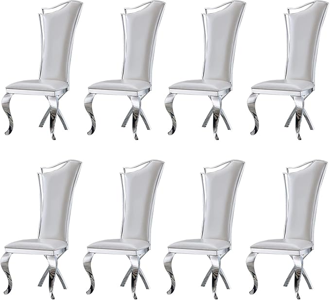 SSLine White Leather Dining Chairs for Kitchen Dining Room (Table Not Included)