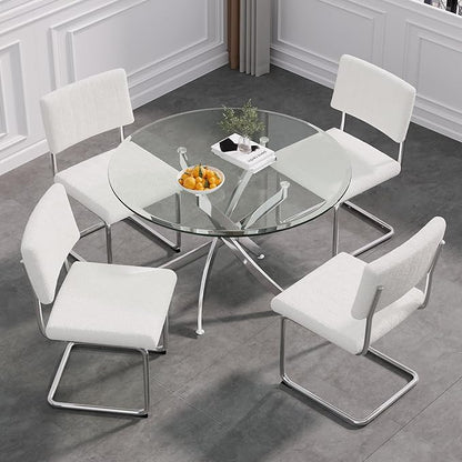 SSLine 36" Round Glass Kitchen Table with 4 PU Leather Dining Chairs Set