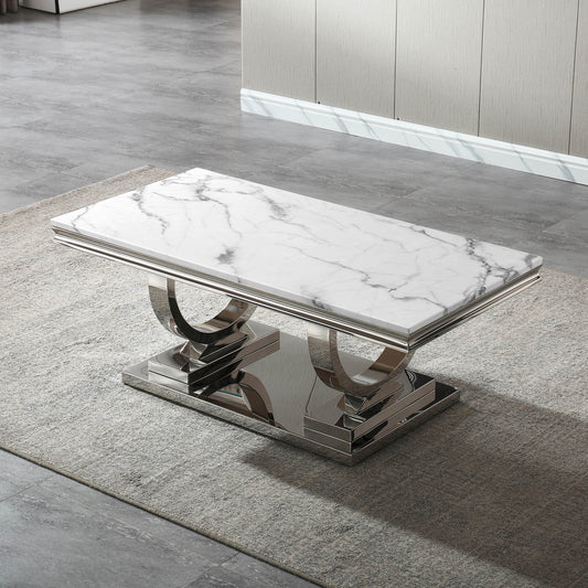 SSLine Double U Shape 46.8" Rectangular Faux Marble Coffee Table